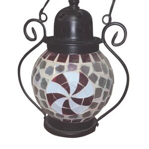 Mosaic Glass Lantern with Black Metal Frame